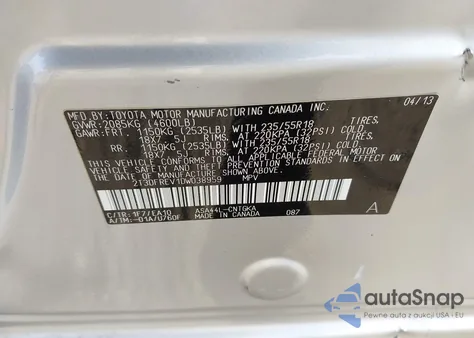 2013 Toyota Rav4 Limited from USA, damaged, VIN 2T3DFREV1DW038959